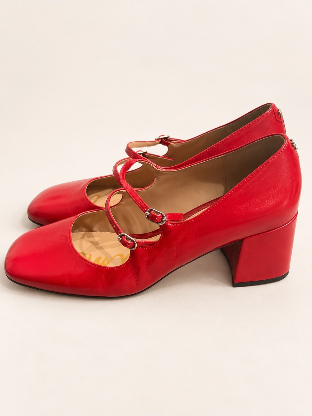 Sam Edelman Red Mary Jane Heels 9.5 Double Strap Square Toe Block Heel